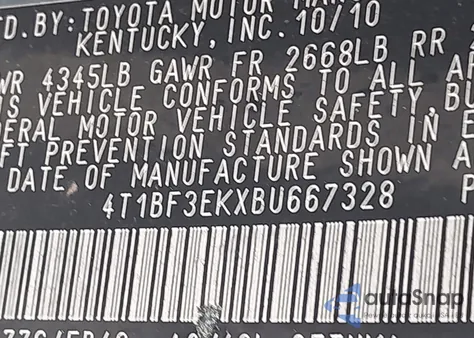 2011 Toyota Camry Le from USA, damaged, VIN 4T1BF3EKXBU667328